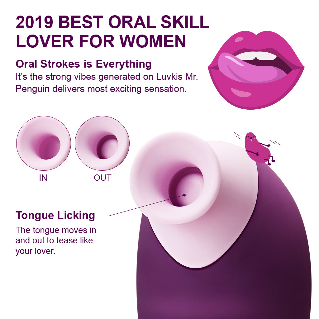Luvkis Nipples Clitoral Licking Tongue Sucking Vibrator, Purple - Adult Sex Toys with dual-stimulation technology, 7 vibration modes, IPX7 waterproof design, USB rechargeable, and discreet shipping guaranteed.  