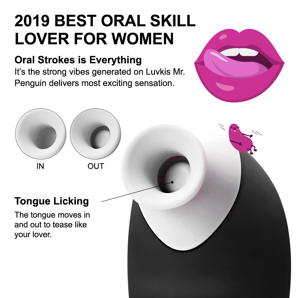 Luvkis purple quiet sucking vibrator with licking tongue feature, designed for clitoral and nipple stimulation. A waterproof, body-safe silicone pleasure toy for women and couples.