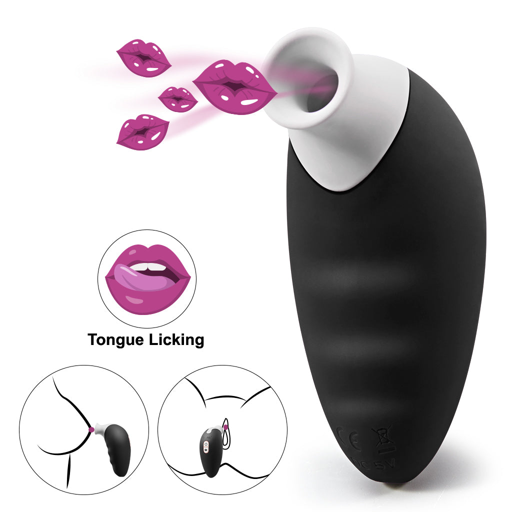 Luvkis purple quiet sucking vibrator with licking tongue feature, designed for clitoral and nipple stimulation. A waterproof, body-safe silicone pleasure toy for women and couples.