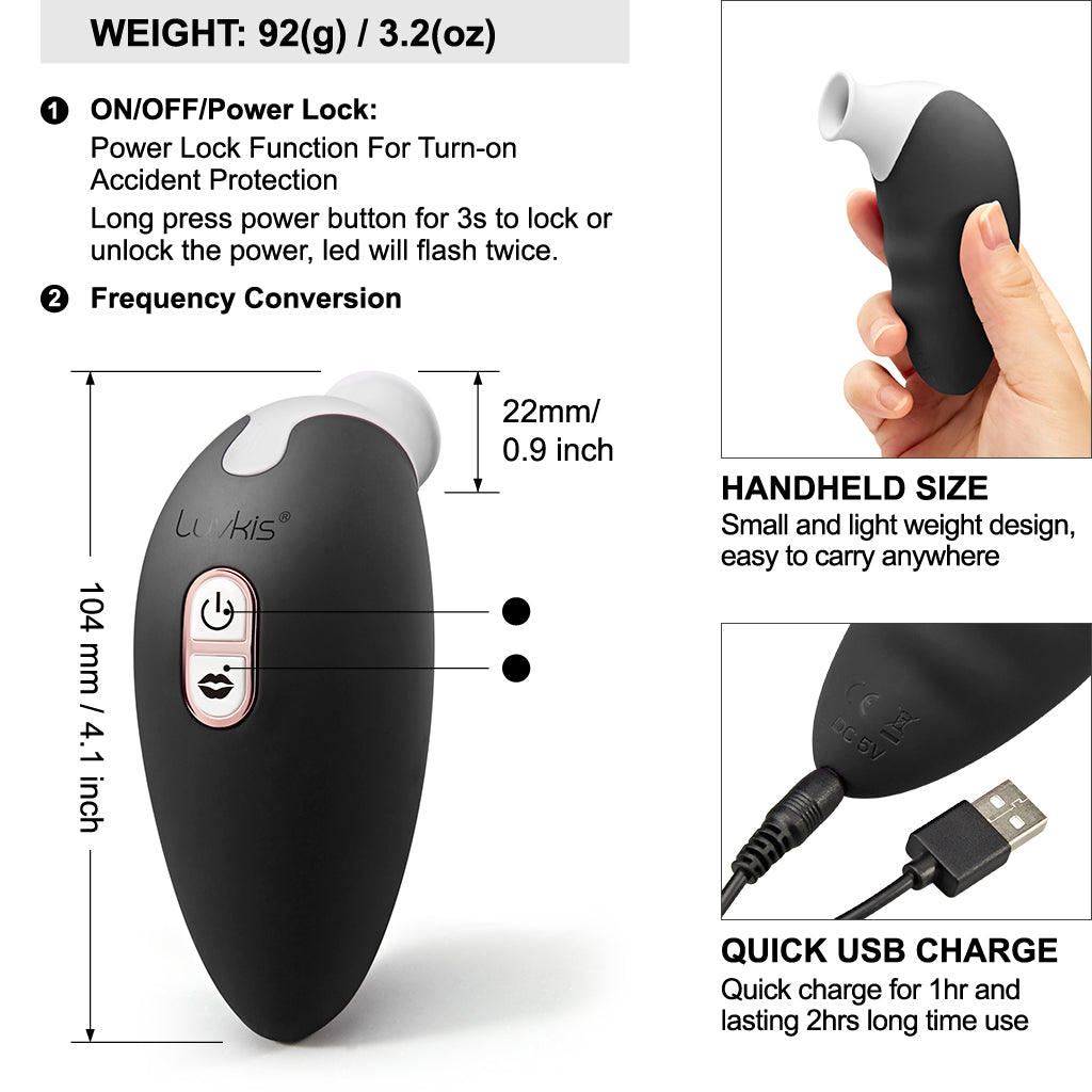 Luvkis purple quiet sucking vibrator with licking tongue feature, designed for clitoral and nipple stimulation. A waterproof, body-safe silicone pleasure toy for women and couples.