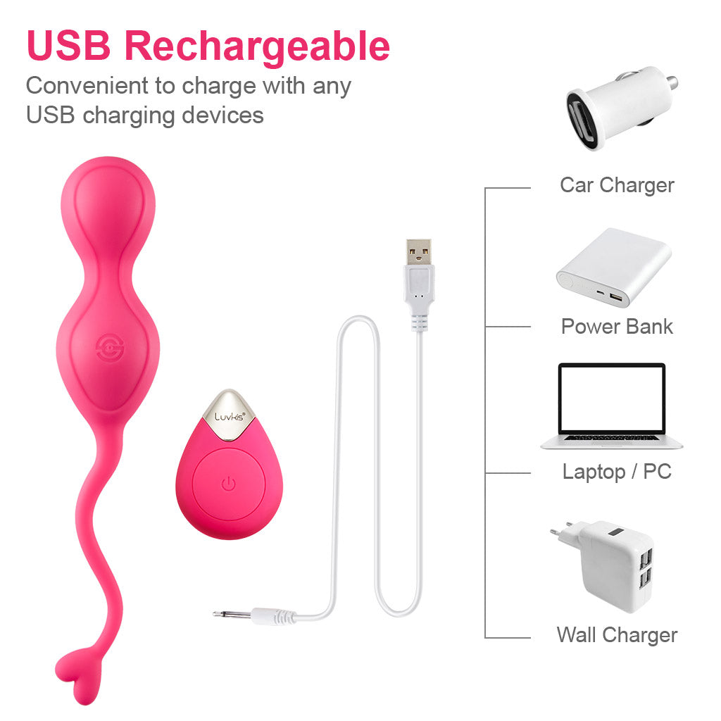 Luvkis Kegel Ben Wa Balls for Women Tightening Exercise, Remote Control Pelvic Floor Exercise Devices, Control with Training for Vaginal Tightening, Silicone Female Sex Toy Sexual Pleasure Tools, Rose Red